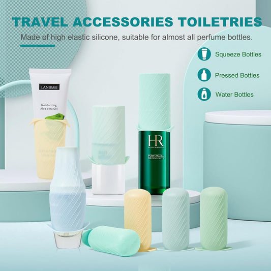 Bottle Covers for Travel, Leak Proofing, Travel Size Container Silicone toiletry sleeves, Leak Locks Travel Accessories for Shampoo Wash Body Bottles and other beauty and personal care(8pcs)
