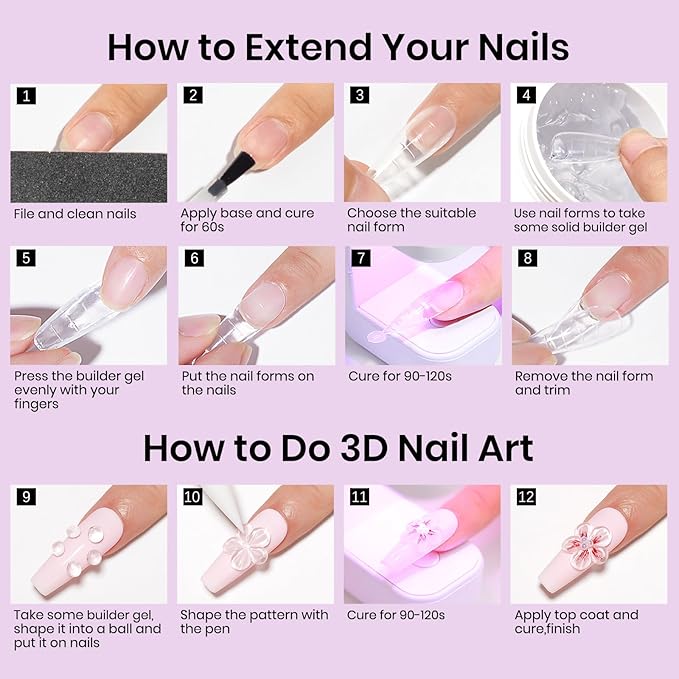 MIZHSE 2PCS 60g Clear and White Solid Builder Gel for Nails, 3D Sculpting Gel for Nail Art with Gold Silver Chrome Powder Nail Form Molding Builder Gels Kit for Women Home DIY Manicure