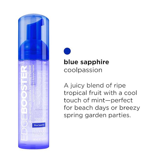 Style Factor EDGE BOOSTER Extra Strength Setting Mousse – Frizz Control, Extra Volume, and Conditioning – 2.5oz Blue Sapphire Mousse for Curly Hair