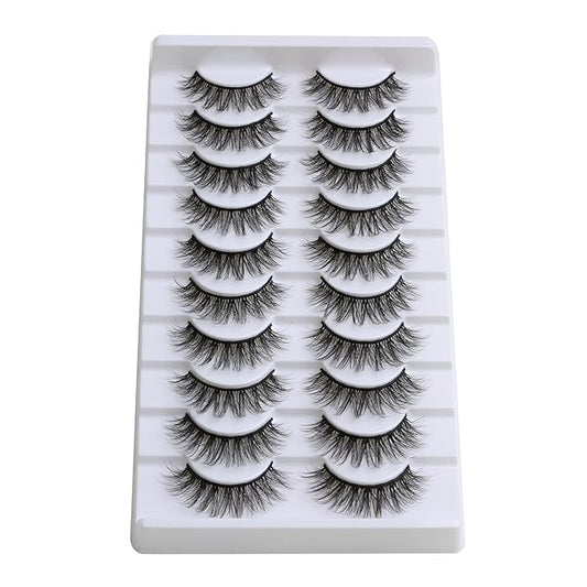 SUNWELL False Eyelashes 16mm Mink Lashes Faux Mink Lashes 8D Fluffy Strip Eye Lashes Wispy Soft Luxury Volume Fake Eyelashes 10 Pairs Pack