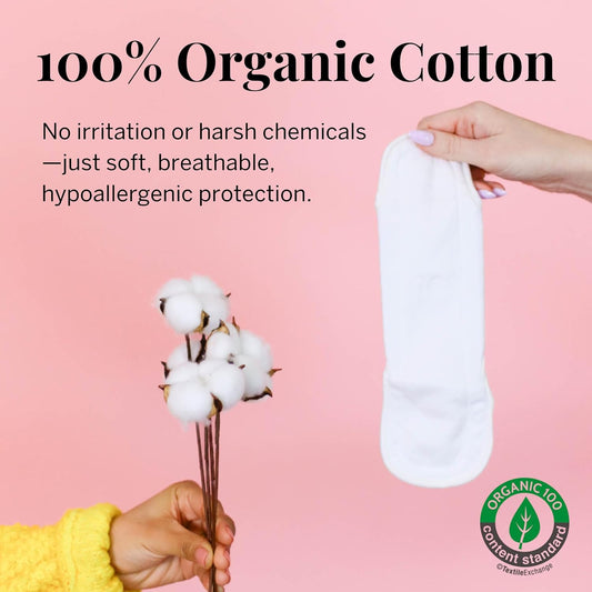 Pixie Cotton Cloth Pads - 100% Organic Reusable Cotton -Ranked 1 for Softest Menstrual Sanitary Napkins - Machine Washable & Includes Free Wet Bag - Menstrual Liner (Regular)