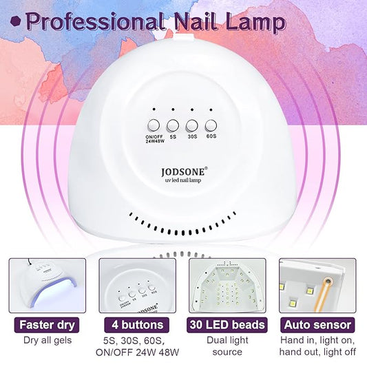 JODSONE 36 Pieces Gel Nail Polish Set U V Light Nail Drill Beginner Set Glossy Surface Easy To Apply Matte Texture All-In-One Manicure Kit