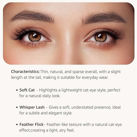Cat Eye False Eyelashes – Natural Look, Wispy & Lightweight Glue-On Lashes, Reusable Fake Eyelashes for Everyday & Party Makeup (10 Pairs)
