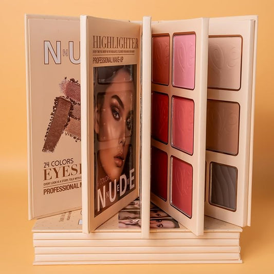 4-Layer Multi - Functional Beauty Book Kit- Style Makeup Palette Ingeniously Combines Eyeshadows, Blushes, Highlighters, Contour Powders In One,Best Choice for A Gift for Women (U137B)