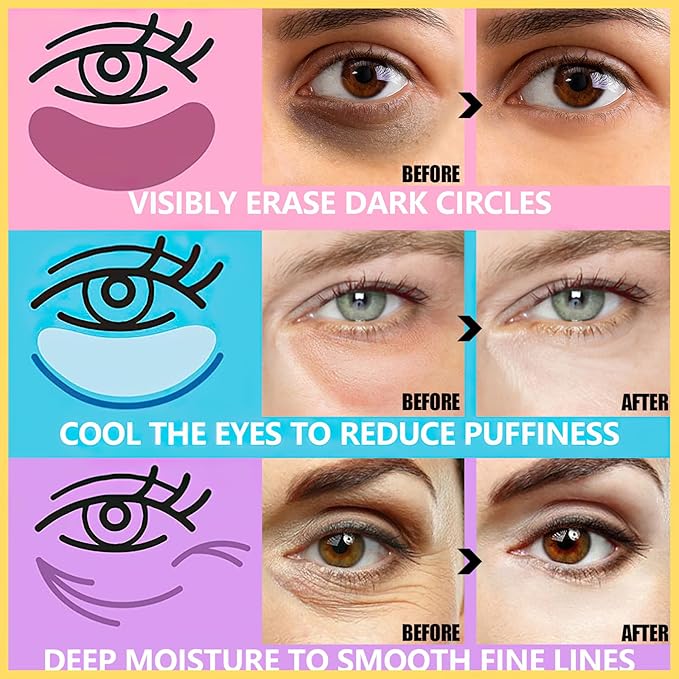 60 Pcs Under Eye Patches, 24K Gold Eye Masks, Collagen Anti Aging Eye Gel Pads, Moisturizing Eye Treatment for Puffy Eyes, Dark Circles, Wrinkles, Fine Lines, HYALURONIC ACID
