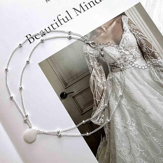 Layered Teardrop Pendant Necklace Teardrop Natural Stone Necklace Teardrop Gemstone Necklace Chain White Teardrop Necklace Choker Gold Satellite Chain Necklace Jewelry for Women and Girls