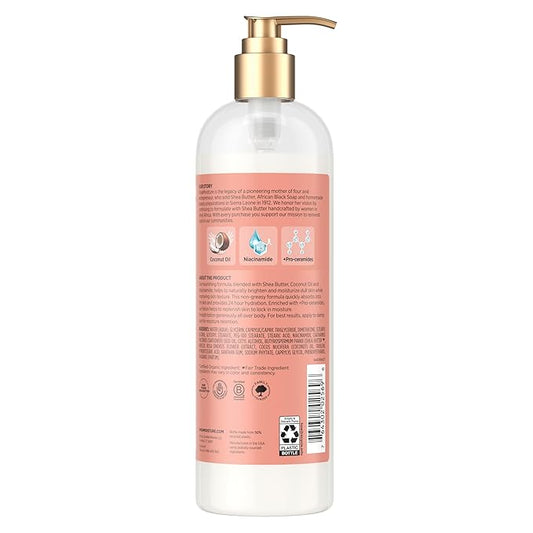 SheaMoisture Illuminating Body Lotion with Coconut Oil, Hibiscus, Niacinamide and Pro-Ceramides, Instantly Enhancing Skin's Natural Glow, 24H Moisturizing 16 oz