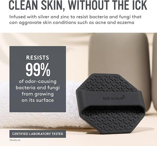 Sud Scrub® Antimicrobial Silicone Face Scrubber, 1 Pack, Gentle Face Exfoliator for Sensitive Skin, Eco Friendly Facial Cleansing Brush, Exfoliating Face Brush for Men and Women (Charcoal)