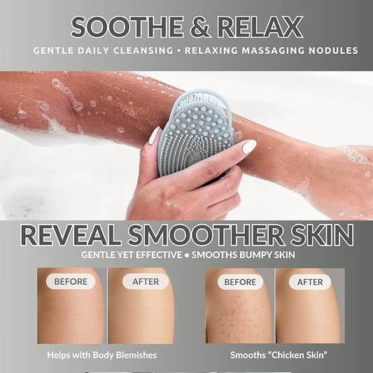 Avilana Silicone Body Scrubber – Gentle Shower Brush & Loofah Alternative- Food Grade & Lab Tested – Fast-Drying, Hygienic, BPA-Free Silicone Body Gentle Exfoliator (Blue, Exfoliate)