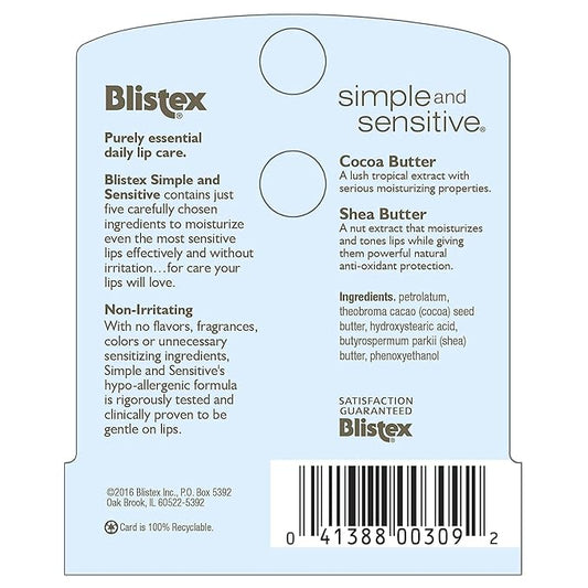 Blistex Simple and Sensitive Hypo-allergenic, Non-irritating Lip Moisturizer, (5-pack)