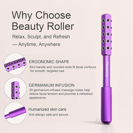 Beauty Sculptor Roller – 30 Germanium Massage Nodes for Facial Massager & Glow | Compact Beauty Tool for Lifting and Skin Care,Facial Roller (Purple, 1 PCS)