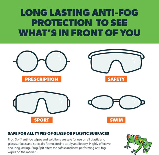 Frog Spit Pre-Moistened Anti-Fog Wipes | 12-Pack | Individually Packaged Travel Anti Fog Wipes for Glasses, Goggles, Face Masks, Helmet Face Shields