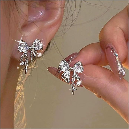 Vintage Crystal Bow Earrings Black Onyx Stud Earrings Silver Tiny Cross Drop Earrings Sparkly Cz Rhinestone Bow Earrings Jewelry for Women