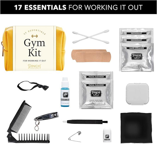 Pinch Provisions Gym Kit, includes 15 Personal Care Essentials for Wellness & Beauty, Perfect for Gifts, Gym Bags, Duffle Bags & Lockers (Mustard)