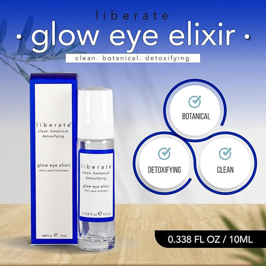 Glow Eye Elixir - .338 Oz Eye Serum with Roller Ball Applicator - Under Eye Serum for Dark Circles and Puffiness - Hydrating Eye Cream for Men and Women to Smooth Fine Lines and Wrinkles