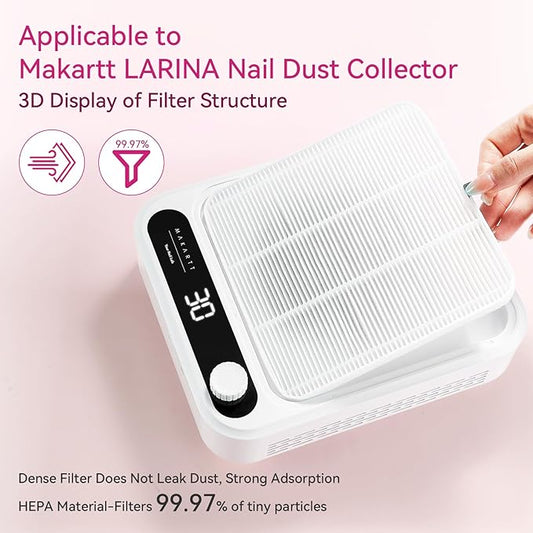 Makartt Nail Dust Collector Filter - Replacement Filter Reusable Dust Filter For Larina Nail Dust Collector Vacuum Fan Dust Nail Tool Attach 99% of Nail Dust Easy to Clean 2 Pack White