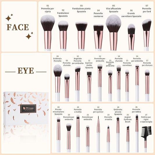 DUcare Makeup Brushes Set Professional 27Pcs Makeup Brushes Premium Synthetic Kabuki Foundation Blending Face Powder Blush Concealers Eye Shadows Make Up Brushes Kit White