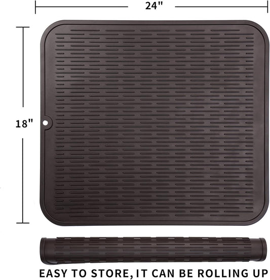 Silicone Dish Drying Mat for Multiple Usage,Easy clean,Eco-friendly,Heat-resistant Silicone Mat for Kitchen Counter or Sink,Refrigerator or Drawer Liner Coffee 2XL 24 inches x 18 inches