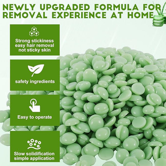 PURPLESKY Wax, 1lb Green Hard Wax Beads for Coarse Hair Removal, Waxing Beads for Bikini, Leg, Back, Face, Brazilian Wax for Women & Girls, Biodegradable, All Skin Types, Unisex, Whole Body