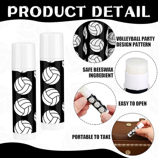 24 Pcs Volleyball Lip Balm Volleyball Team Gifts Volleyball Party Favors Volleyball Lip Balm Gift for Volleyball Team Volleyball Party Guest Supplies (Black)