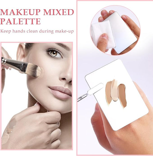 Makeup Mixing Palette with Handle Stainless Steel Makeup Spatula Palette with Foundation Spatula Multifunction Foundation Mixing Palette & Makeup Mixer for Mixed Cosmetics (2.9×1.9",Silver)
