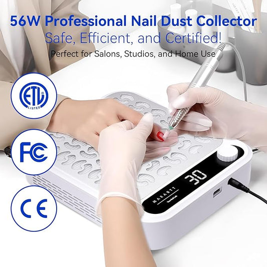 Makartt Nail Dust Collector - Professional Powerful Suction Larina Dust Collector Nail Tech LED Display, Adjustable Speed Reusable Filter, Strainer Panel for Acrylic Nail Polishing Manicure Salon Home