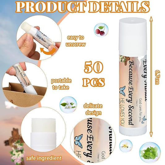 50 Pcs Christian Religious Gifts Bulk Bible Verse Lip Balms Favors Inspirational Scripture Gifts Sunday School Church Christmas Employee Appreciation Gifts for Women Men Staff Coworkers