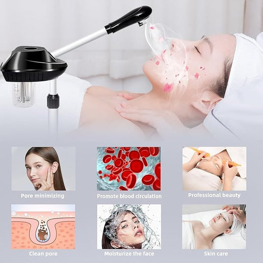Professional Facial Steamer on Wheels, Facial Steamer for Facial Deep Cleaning, Facial Humidifier for Spa, Adjustable Height for Spa, Salon and at Home Use