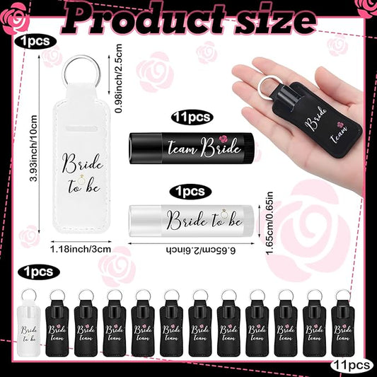 24 Pack Bachelorette Party Favor Lip Balm Set Team Bride Lip balm with Lipstick Holder Keychain Bride to be Lip balm Bridal Shower Proposal Gifts for Wedding Party Favors(White, Black)