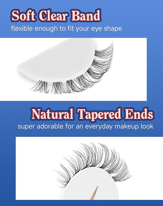 Lashes Natural CLear Band Wispy False Eyelashes Natural Look Flared Strip Eyelash False Eye Lash Soft 7 Pairs Everyday SF-02