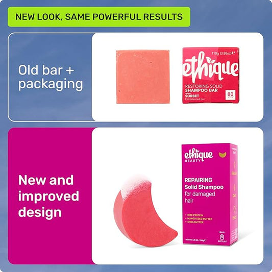Ethique Repairing Shampoo Bar for dry, damaged hair with Rice Protein - Plastic-Free, Vegan, Cruelty-Free, 3.88 oz - Formerly Sorbet