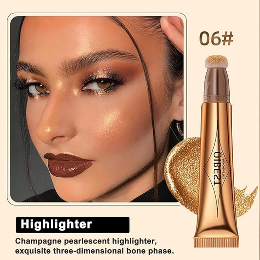 Highlighter Beauty Wand, Shimmer Liquid Highlighter Stick with Cushion Applicator, Lightweight Super Silky Cream Body Face Glowing Highlight Makeup