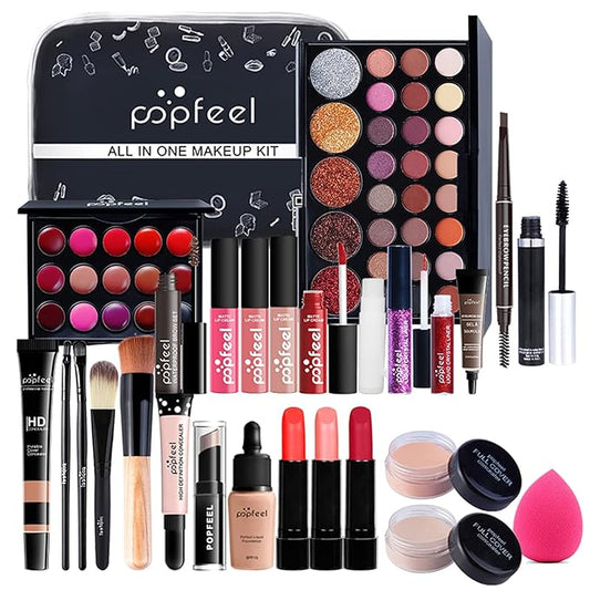 All-in-one Makeup Set Holiday Gift | Full Makeup Kit for Women Essential Starter Bundle Include Eyeshadow Palette Lipstick Blush Cream Concealer Face Powder Eyeliner Mascara Lipgloss Brush