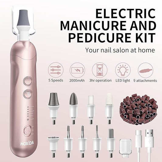 Cordless Electric Nail File Set, Rechargeable Pedicure Tools for feet, Professional Manicure Pedicure Kit 5 Speeds Hand Foot Care Nail Drill for Thick Nail Toenail Cuticle Women Men Pets