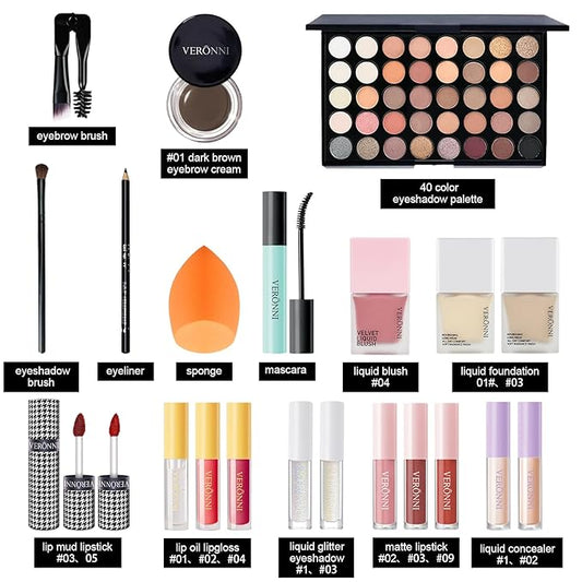VERONNI Makeup Set,All In One Makeup Kit for Women Full Kit,Multipurpose Women's Makeup Sets,Beginners and Professionals Alike,Easy to Carry (Kit 011 (22pcs))