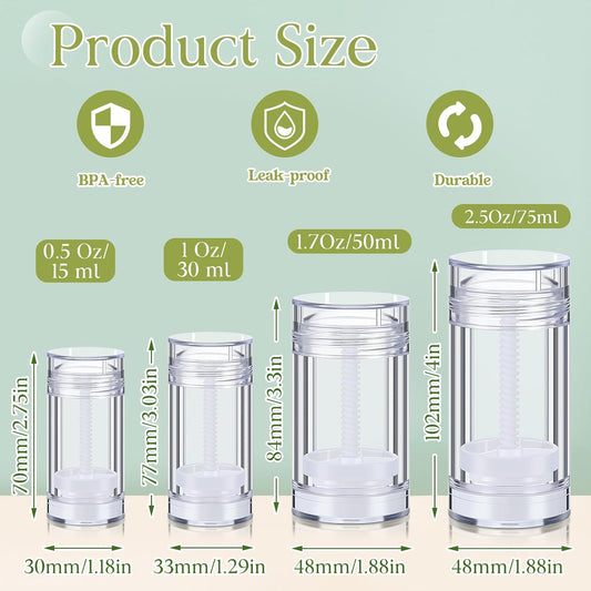 30 Pcs Empty Deodorant Containers Twist up Filling Stick Plastic Deodorant Container Refillable Bottles Bottomfill Round Lip Balm Tubes for Homemade DIY Lipstick Crayon(15 ml,Clear)