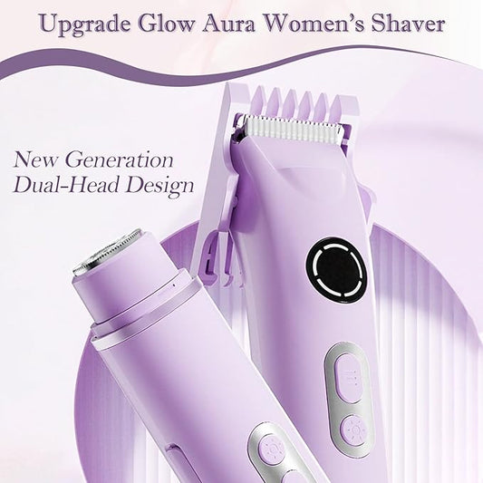 Upgrade Dermave Bikini Shaver, Dual Head 4 in 1 Bikini Trimmer for Women, IPX7 Waterproof Wet & Dry Use Electric Razor with Led Light and Display for Nose, Eyebrow, Bikini, Body (Purple)