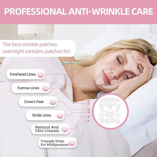 Face Wrinkle Patches – for Forehead Lines, Frown Areas, Smile Creases & Fine Signs – Overnight Anti-Aging Facial Stickers to Smooth Skin, Safe and Gentle for All Skin Types, 160 Pcs Included