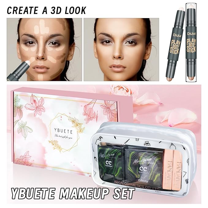 Makeup Kit Set for Women, Makeup Present for Women Teens Girl, Eyeshadow Palette Air Cushion CC Cream Primer Brush Spong Contour Lipstick Eyebrow Soap Mascara Eyeliner C
