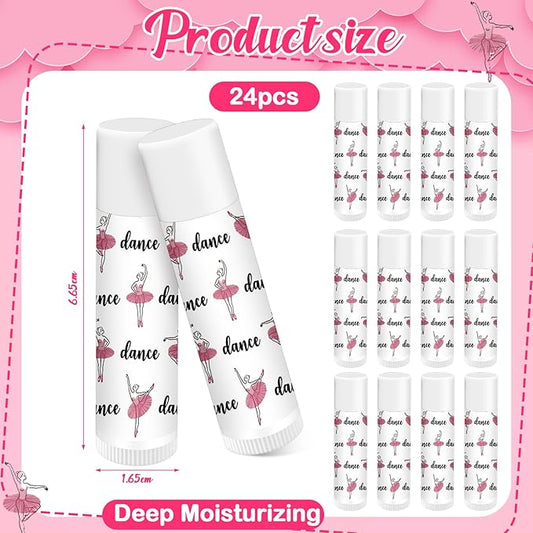 24 Pack Dance Theme Ballet Lip Balms Bulk Moisturizing Lip Balms Back To School Gift Ballet Gifts Lip Balm Christmas Thanksgiving Day Dance Party Thanks Gift for Dancer Girl Woman