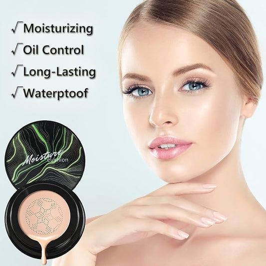 Mushroom Head Air Cushion CC Cream Foundation,QIUFSSE Mushroom Head Foundation BB Cream Makeup Foundation Concealer Brighten Long-lasting Oil Control and Moisturizing-Natural