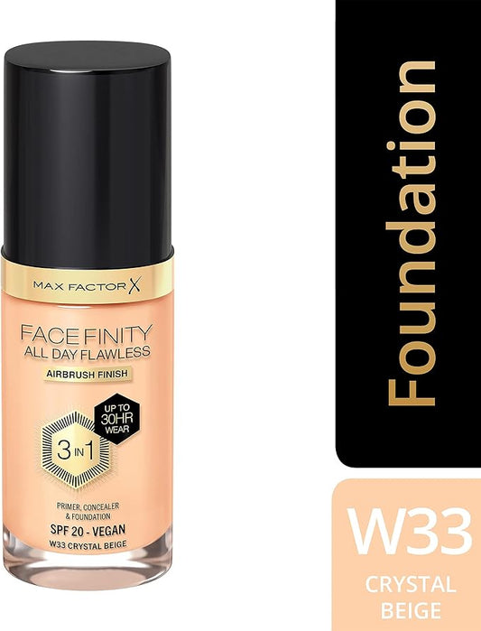 Max Factor Facefinity All Day Flawless 3 In 1 Foundation SPF 20, No. 33 Crystal Beige
