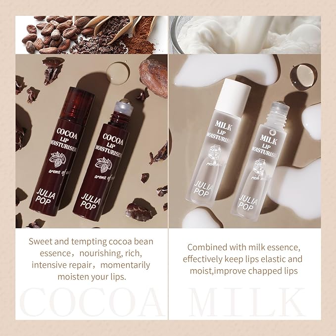 Lip Oil, Lip Balm Set Lasting Moisturizing and Care of your Lips, Lip Sleeping Mask Cracked Dry Lips Moisturize, Coco for Day and Milk for Night(Pack of 2)