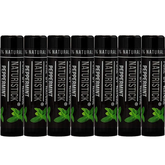7-Pack Black Peppermint Lip Balm for Men and Women. Attractive Black Stick Gift Set by Naturistick. 100% Natural. Best Beeswax Chapstick for Healing Dry, Chapped Lips. Made in USA