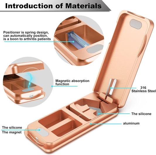 Pill Cutter with Auto Centering Device, Aluminum Pill Splitter with 316L Stainless Blade, Genuine Leather Case, Professional Pill Splitter for Cutting Small Pills or Large Pills (Rose Gold)