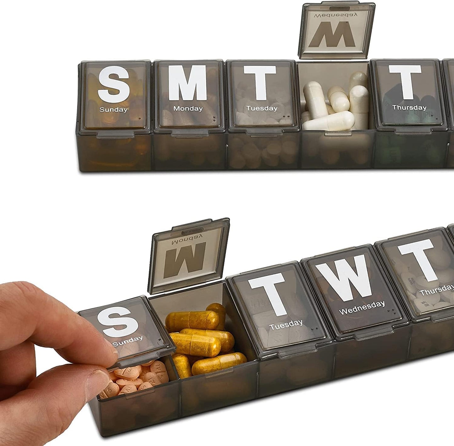 Weekly Pill Organizer - (Pack of 3) Extra Large Vitamin Container with Jumbo Easy to Read Letters, BPA Free - Daily Travel 7 Day Medication Pill Box Case, (Black)