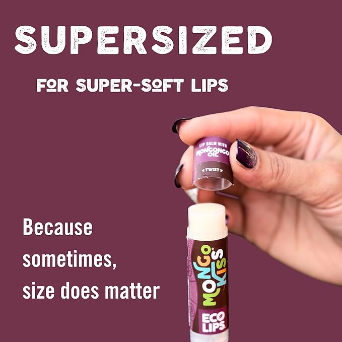 Eco Lips Mongo Kiss Organic Lip Balm 4 Pack Blood Orange, Yumberry, Strawberry Lavender, Black Cherry - 100 Percent USDA Organic - Soothe, Moisturize Dry