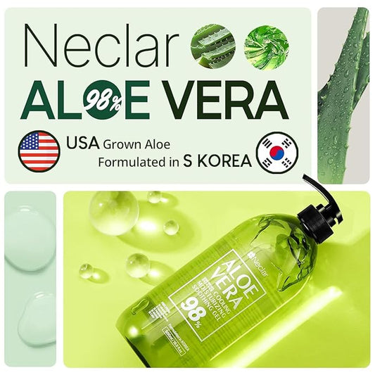 98% Aloe Vera Gel for Face, Skin and Hair - 16.9 oz / 500ml - Pure Aloe Vera Gel for Sunburn Relief - After Sun Care - Sun Burn Moisturizer