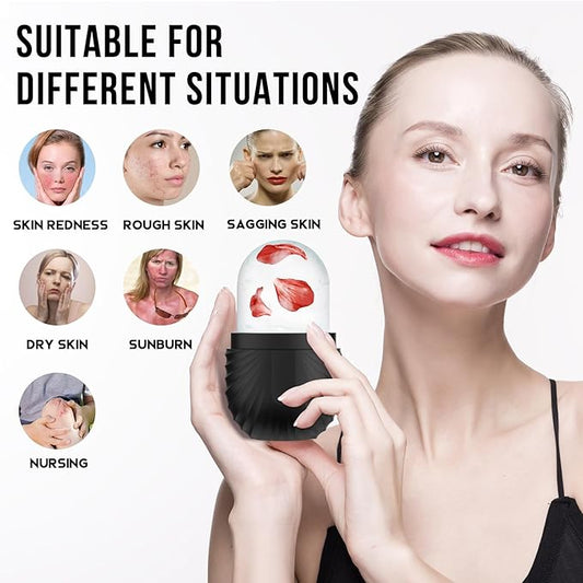 Ice Roller for Face and Eye, Reusable Silicone Ice Facial Roller Ice Holder, Face Ice Mold Skin Care, Ice Cube Roller for Shrink Pores Anti Wrinkle Reduce Puffiness, Black