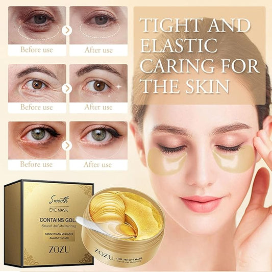 24k Gold Under Eye Patches,60PCS Collagen Eye Masks for Puffy Eyes,Dark Circles,Reduce Wrinkles,Natural Refresh Revitalizing Eye Skin Care Products